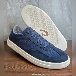 OluKai Puliki Men’s 9.5 Suede Sneaker Drop-In Heel Navy Blue White New